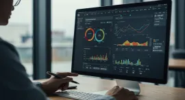 Close up of sophisticated GPS tracking dashboard on computer screen showing lots of beneficial information and reporting